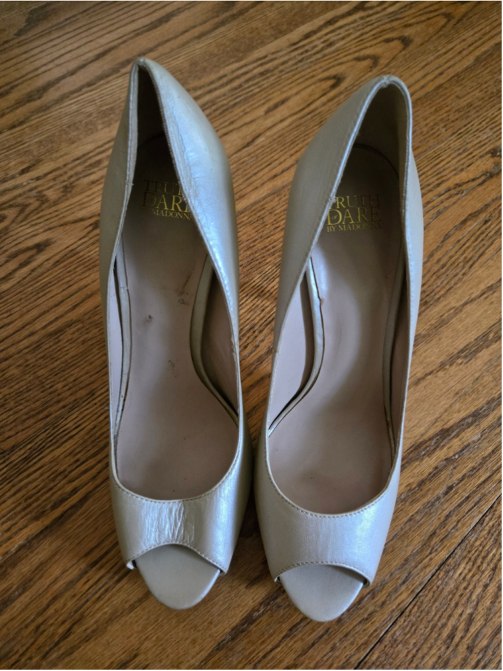 Women's Truth or Dare by Madonna Beige Peep Toe Stiletto Heels-size 9.5